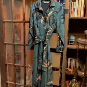 eshakti Teal Floral Maxi Dress with Pink and Orange Accents
